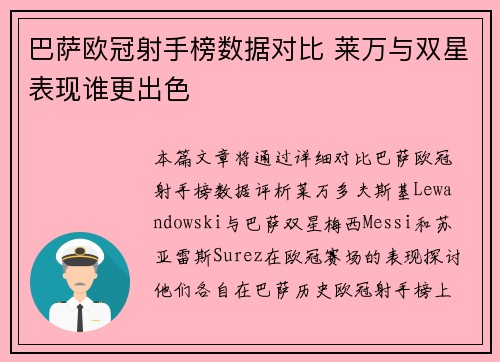 巴萨欧冠射手榜数据对比 莱万与双星表现谁更出色
